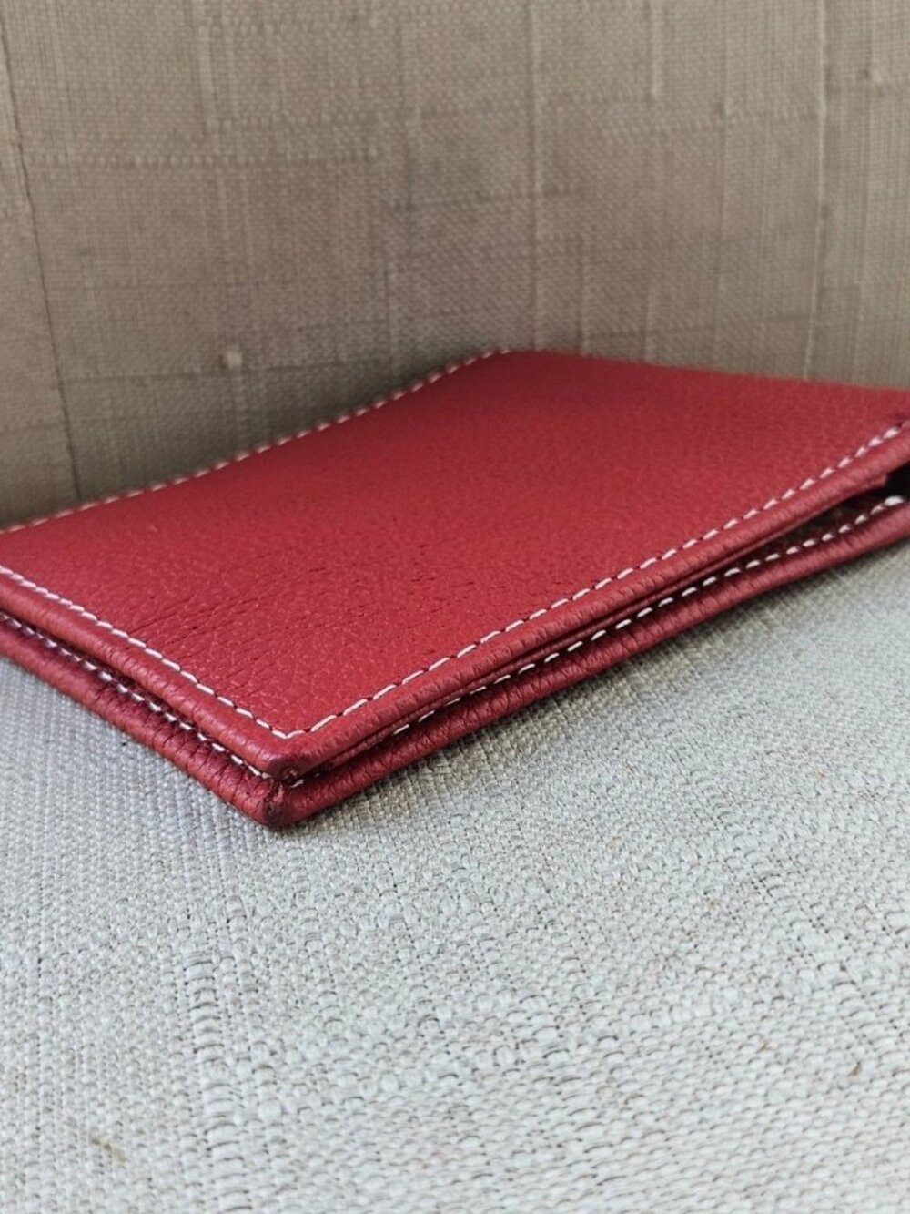 Red/Tan Genuine Leather Billfold Cardholder Handmade Bifold Wallet Purse